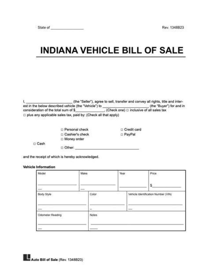 Can you sell a car with a bill of sale in Indiana?