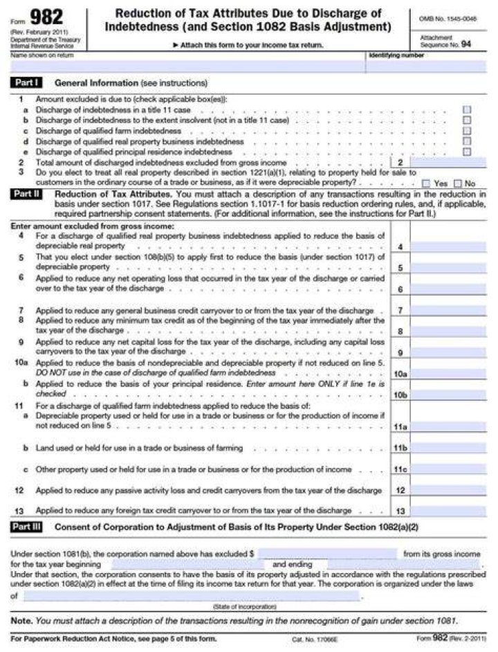 Do you have to file Form 982 if you file bankruptcy?