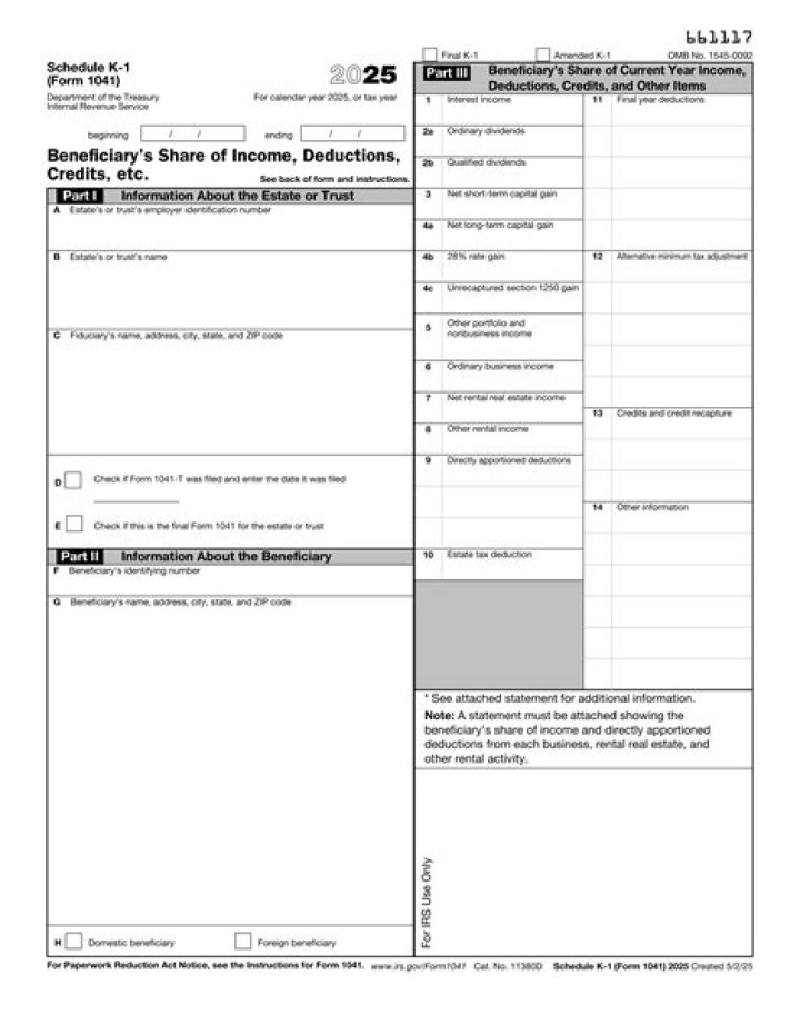 How do I file a Schedule K-1 Form 1041?