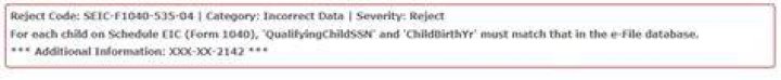 How do I fix reject code SEIC F1040 506 02?