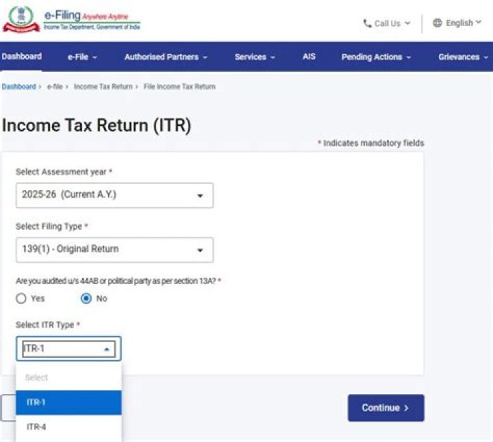 How do I select my ITR assessment year?