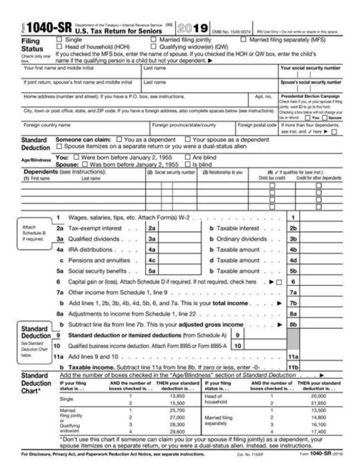 Is there a 1040 SR Form for 2019?