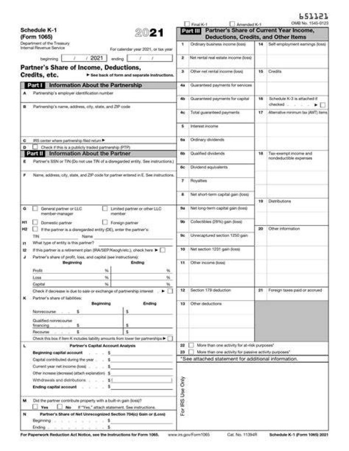What does Schedule K-1 of Form 1065 show?