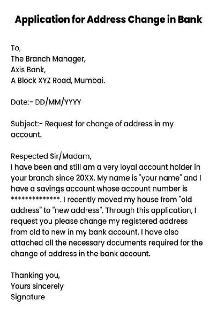 What is the procedure to change address in bank account?