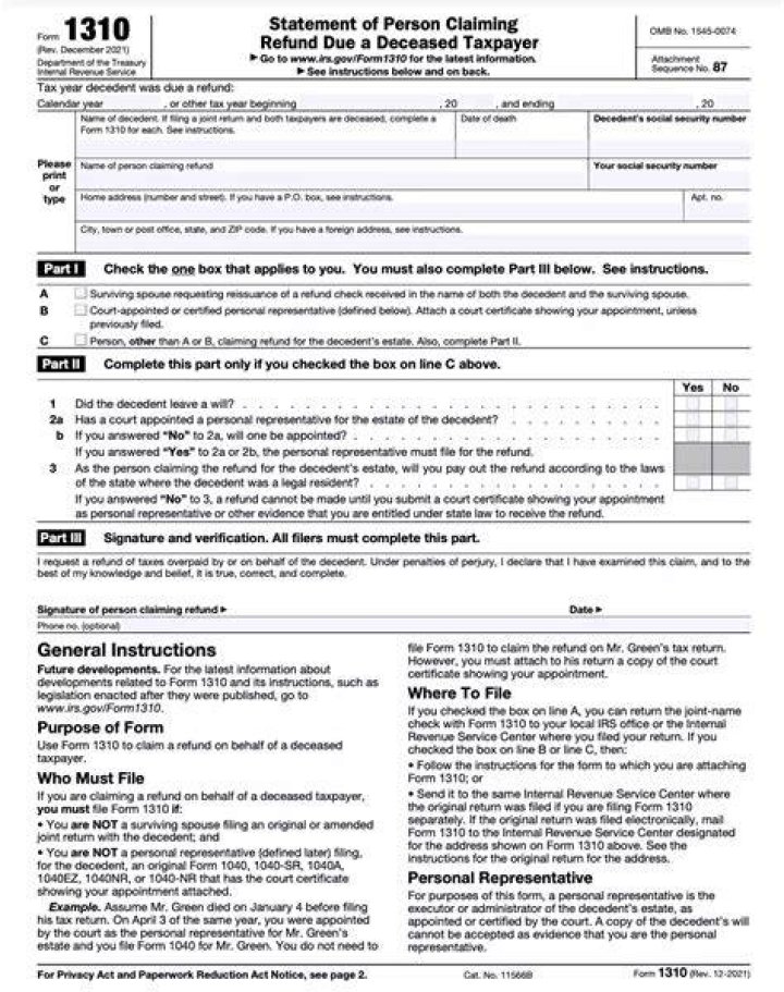 What is the purpose of form 1310?
