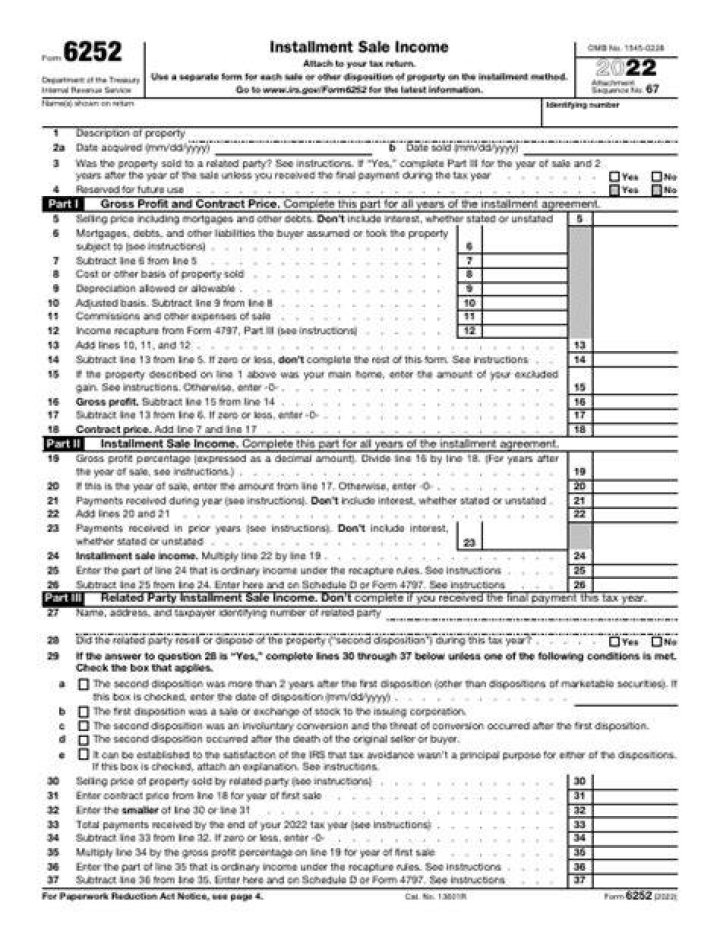 When to use Form 6252, Installment Sale Income?