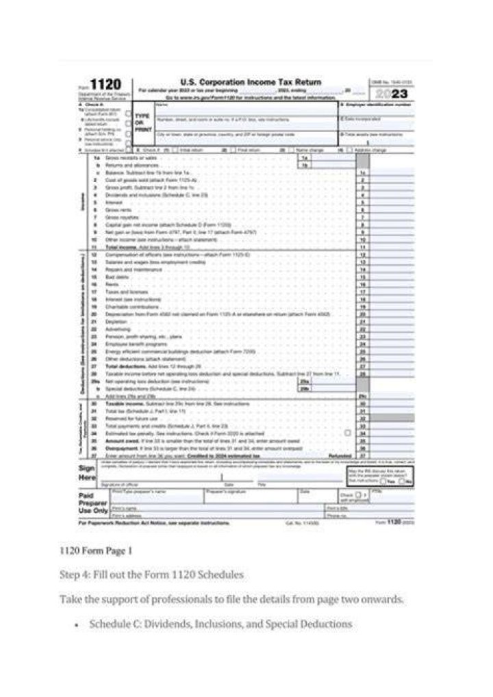 Which Form 1120 Schedule is used to report assets?